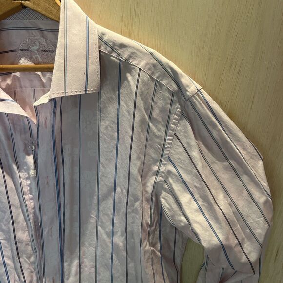 Bugatchi Men's Long Sleeve Pink Stripe Button Up Shirt Shaped Fit large? - Picture 2 of 7